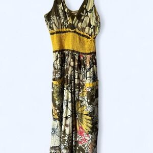 Yellow & brown floral midi